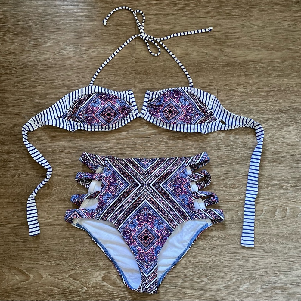 O’Neill Floral & Stripes High Waisted Bikini
